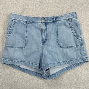 Loft Chambray Jean Shorts WMNS 32 Light Wash Blue Hi-Rise Elastic Waist Stretch